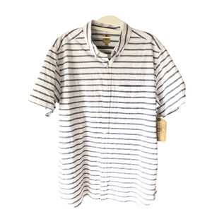 True Craft Men's Striped Short Sleeve Shirt White Blue Large